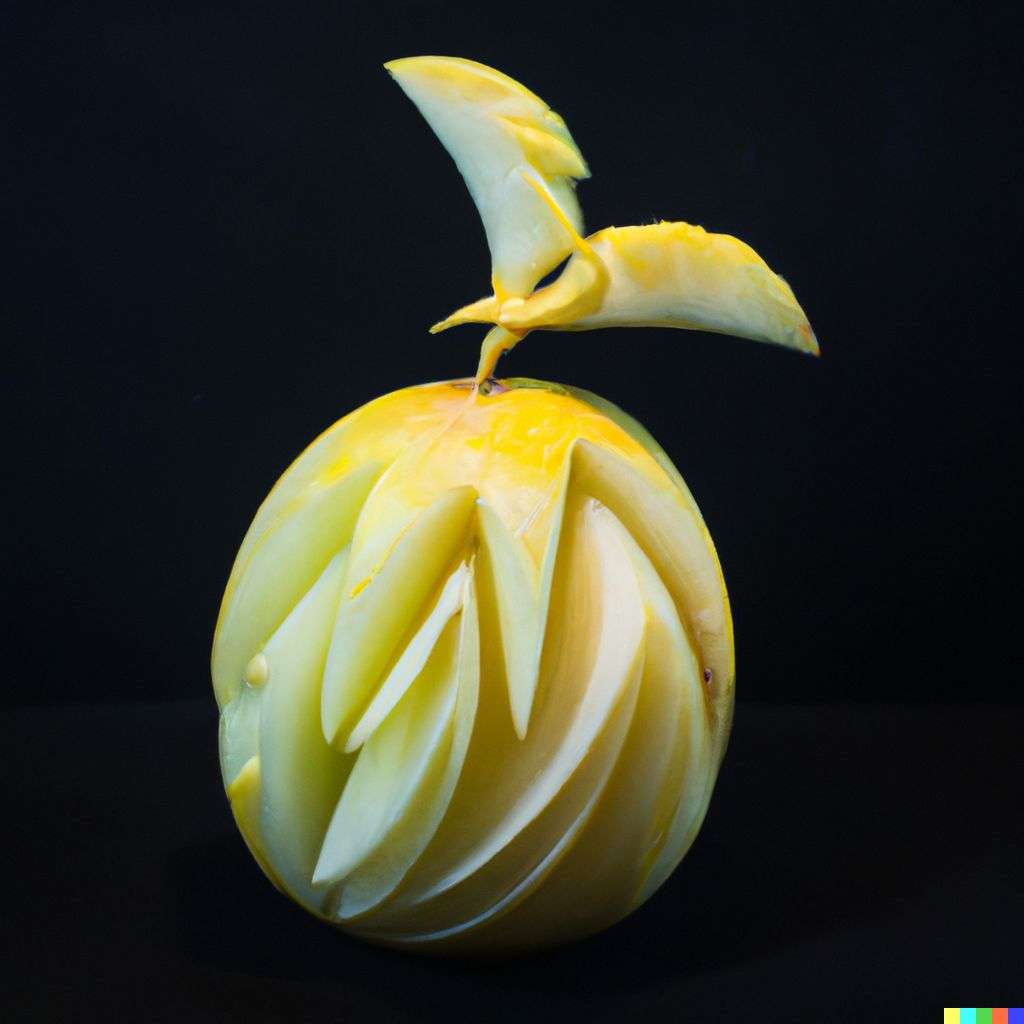 the discovery of gravity, fruit carving
